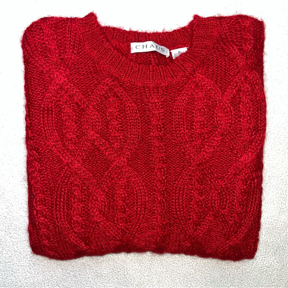 Chaus Red Cable Knit Crew Neck Sweater